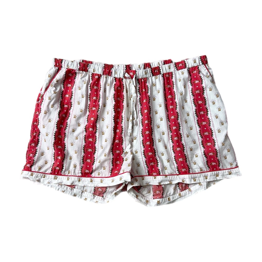 Printfresh Sweetheart Stripes Pajama Shorts 100% Organic Cotton Red White 2X